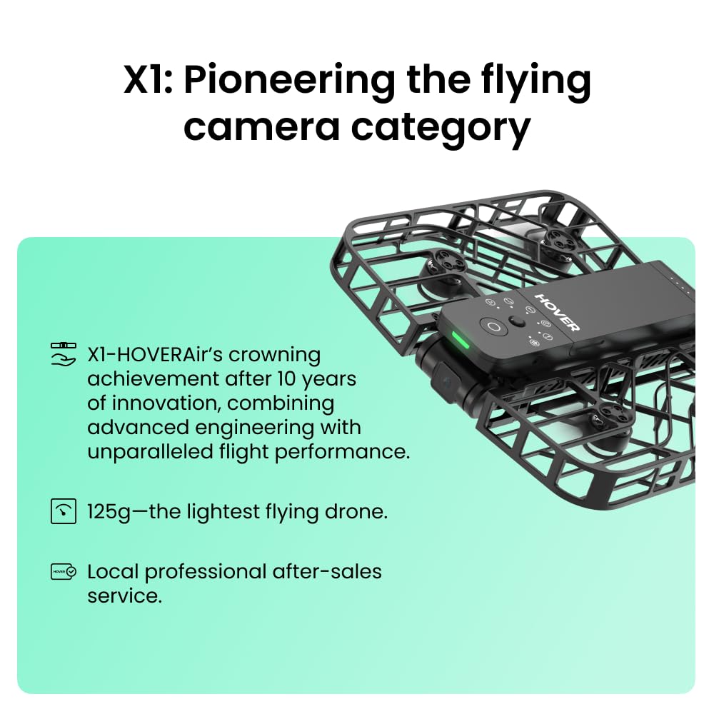 HOVERAir X1 Drone with Camera, Self-Flying Camera Drone with Follow Me Mode, Foldable Mini Drone with HDR Video Capture, Palm Takeoff, Intelligent Flight Paths, Hands-Free Control Black (Combo Plus)