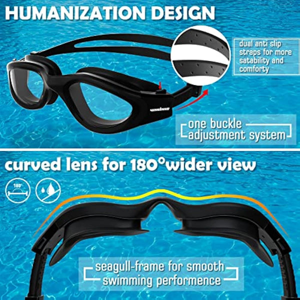 Adult Swimming Goggles,Polarized Open Water Goggles Swimming Anti Fog UV Protection No Leakage Clear Vision Easy to Adjust for Adults Men Women Teenagers