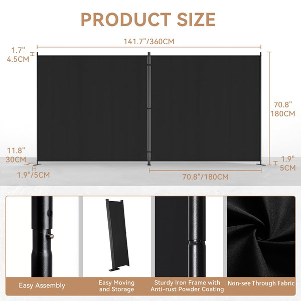 C-Hopetree 6 Panels Room Divider, 180cm Tall Indoor Folding Privacy Screen, Portable Partition Separator, Freestanding Separation Temporary Wall for Office, Bedroom, 304cm W X 180cm H, Black