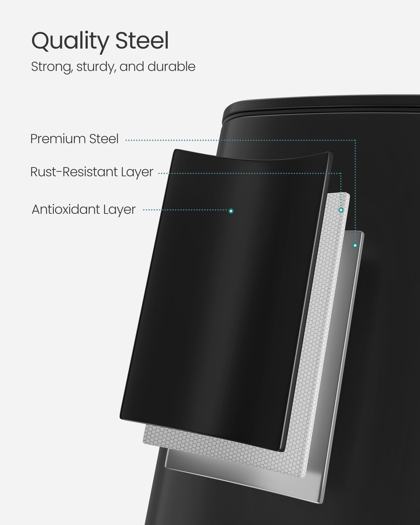 SONGMICS Kitchen Bin, 8-Gallon (30 L) Trash Bin, Steel Pedal Bin, with Inner Bucket, Soft Close and Stays Open, Metallic Silver LTB593E01