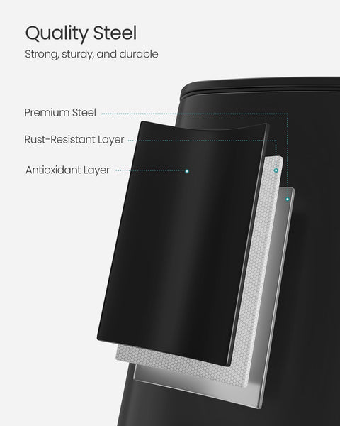 SONGMICS Kitchen Bin, 8-Gallon (30 L) Trash Bin, Steel Pedal Bin, with Inner Bucket, Soft Close and Stays Open, Ink Black LTB593B02