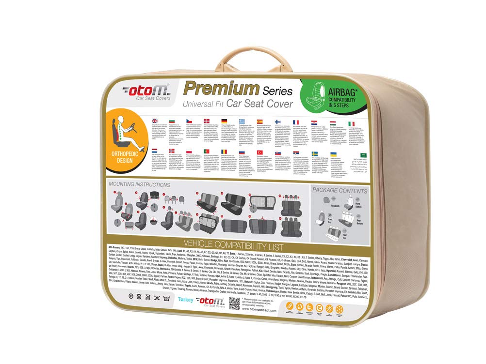 otoM Universal Full-Leather Seat cover set 'Premium' Black + Red trim - 11-pieces - compatible with Side-Airbags