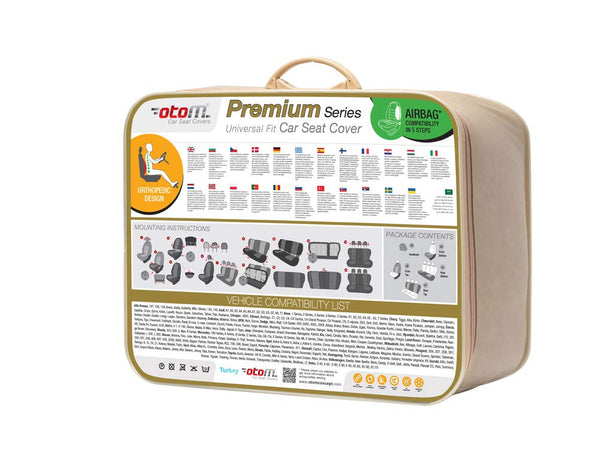 otoM Universal Full-Leather Seat cover set 'Premium' Black + Red trim - 11-pieces - compatible with Side-Airbags