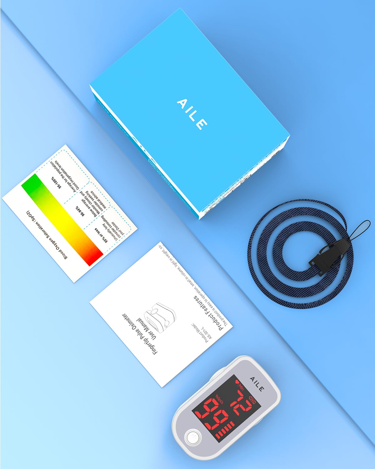 AILE Pulse Oximeter Oxygen Meter Adults Accurate Fast Easy Larger Red Screen Oxygen Monitor with Lanyard Blood Saturation Monitor -O2 Saturation Meter Pulse-Oximeter