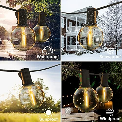 BRIMAX Outdoor String Lights, Garden Lights Mains Powered, 46pcs Sockets, 50pcs G40 1W LED Bulbs Shatterproof, 2200K Warm White, 50ft Waterproof Festoon Lights Outdoor for Cafe Patio Xmas Wedding