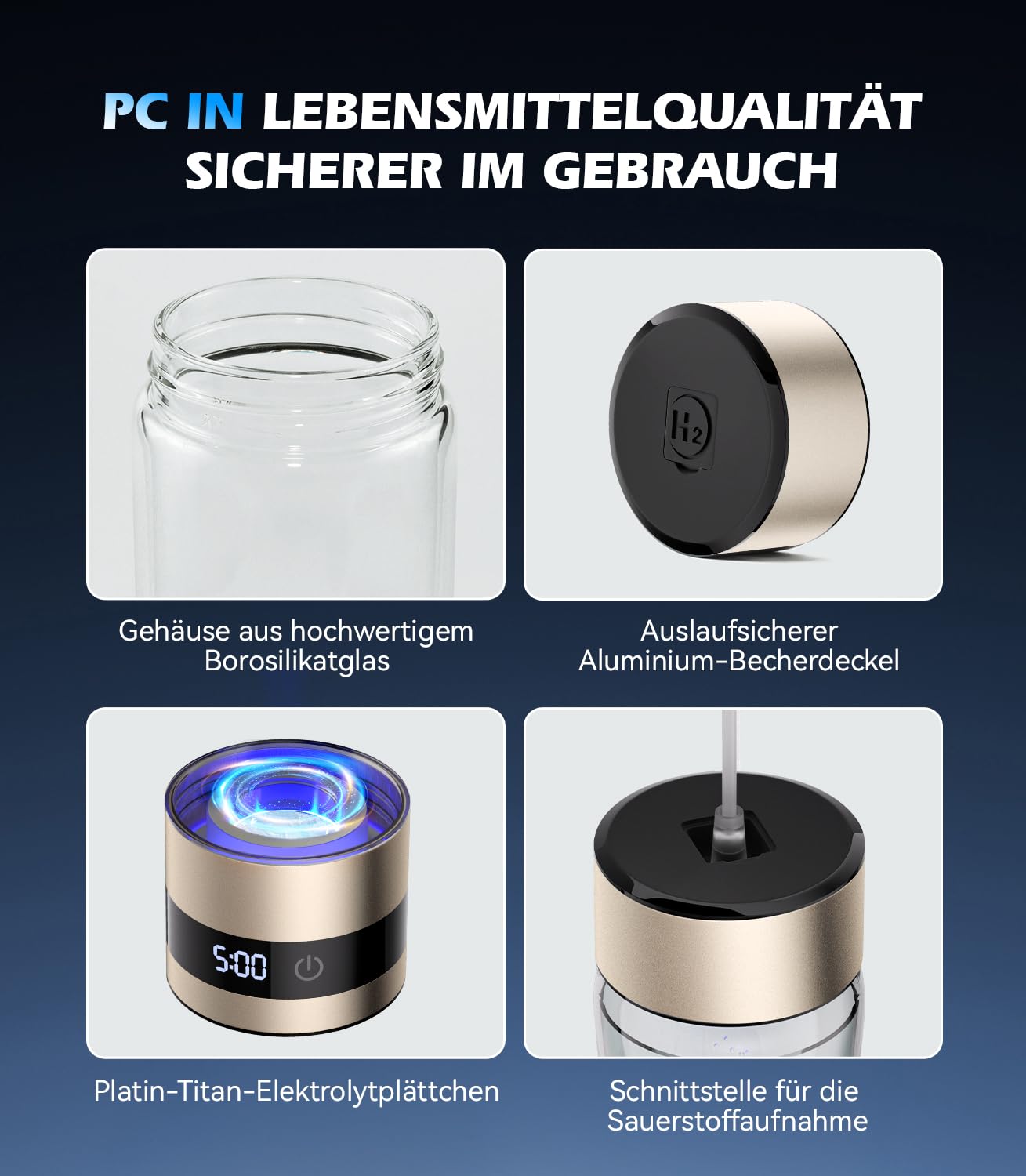 Upgrade 3-in-1 Hydrogen Water Bottle Generator - Industry TOP - 24-Hour Hydrogen Lock | 0 Chlorine & 0 Ozone | 100% Leak-Proof Seal, Hydrogen Water Bottle Generator