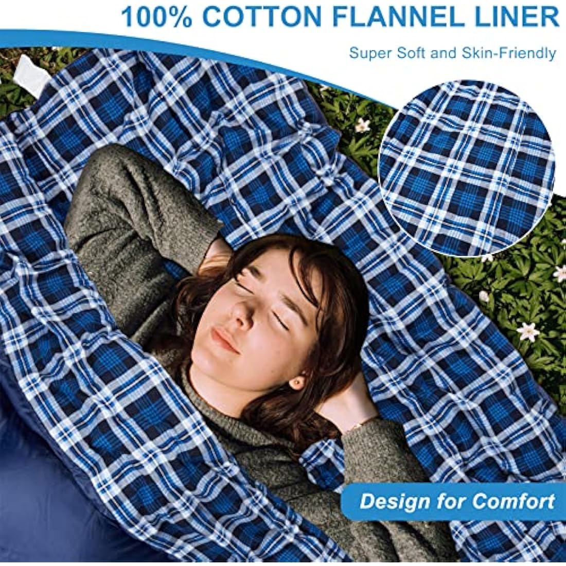 Double Cotton Flannel Sleeping Bag for Camping, Hiking, or Hiking. Queen 2 Cold Weather Waterproof Sleeping Bag for Adults or Teenagers.