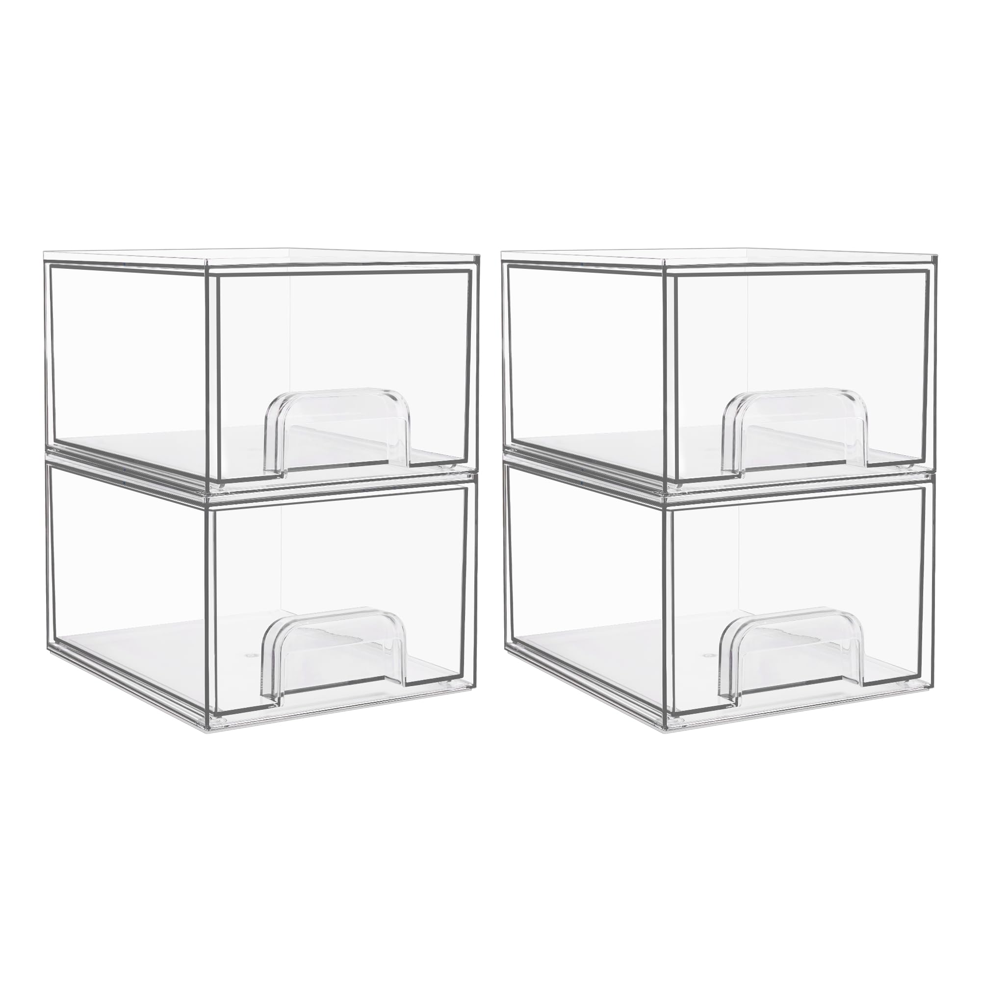Vtopmart 4 pack Clear Stackable Storage Drawer, 4.4 Inch Tall Acrylic Bathroom Makeup Organiser, Plastic Storage box for Vanity, Under Sink, Kitchen Cupboard, Pantry, Home Organization