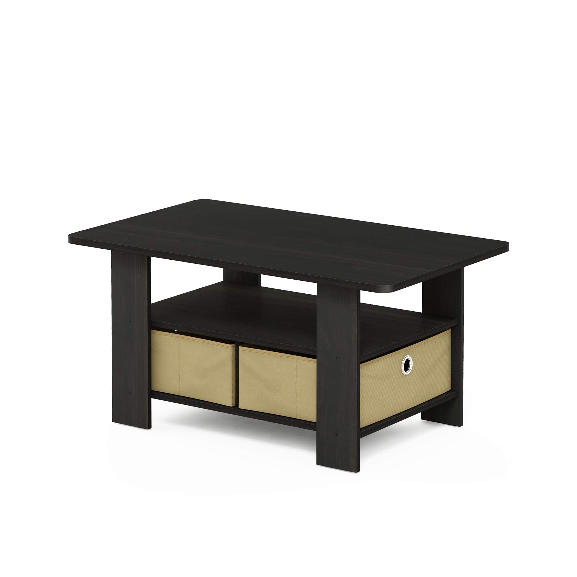 Furinno Andrey Coffee Table with Bin Drawer, Espresso/Brown, 80 (W) x 39.6 (H) x 48.3 (D) cm