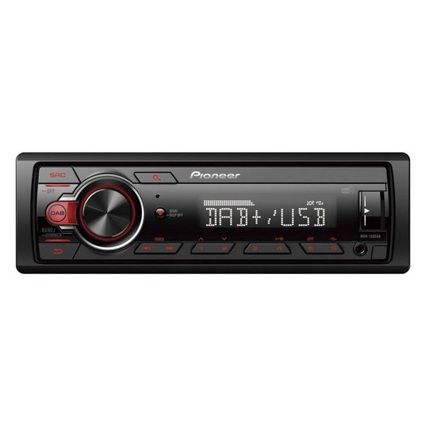 Pioneer MVH-130DAB 1-DIN receiver with DAB/DAB+, Red illumination, USB and compatible with Android devices.