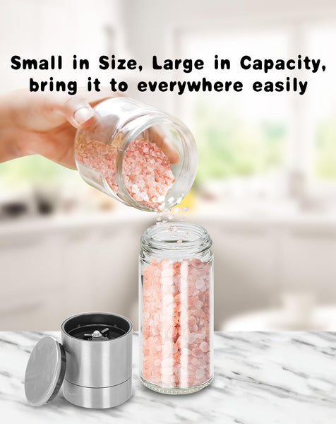 Salt and Pepper Grinder Set, Adjustable Coarseness Salt Shakers, Premium Ceramic Glass Body Salt and Pepper Mills [Without Spice Content]