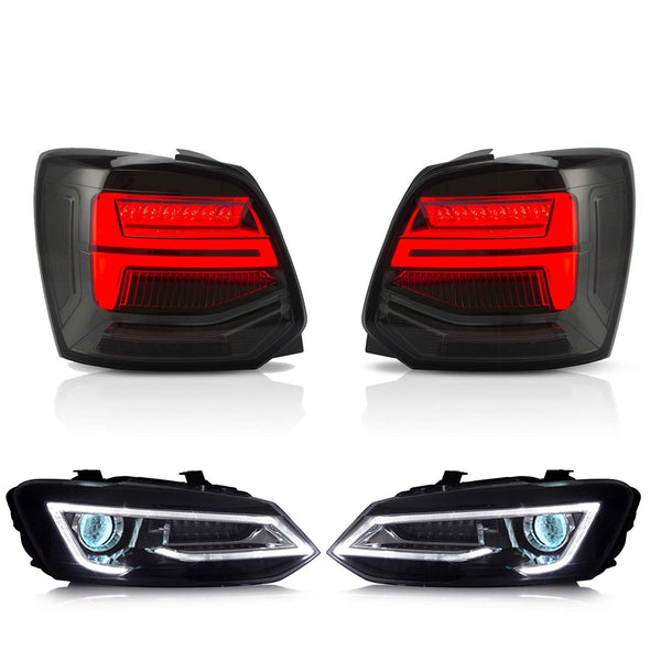 VLAND LED Tail Light Compatible with Polo 5 6R 6C TSI 2009-2017(Not for 1.2 TSI/saloon/GTI), Rear Lights with Streamer Indicator, E-mark, RHD, Smoked