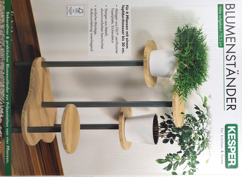 Kesper Flower Stand in Oak Decor, Wood, Brown/Grey, 64.5 x 72.5 x 46 cm