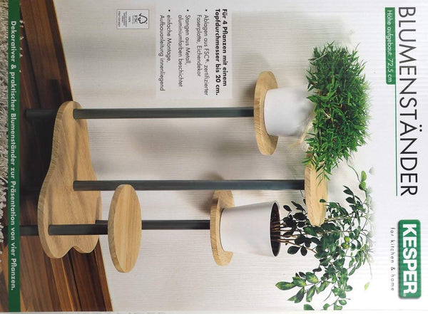 Kesper Flower Stand in Oak Decor, Wood, Brown/Grey, 64.5 x 72.5 x 46 cm