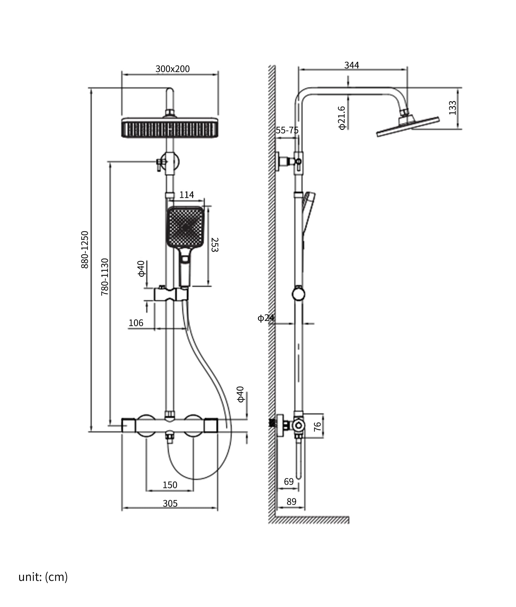 Thermostatic Shower Mixer Set,38°C Thermostatic Shower System with Rainfall Shower Head,3-Mode Handheld Shower,Adjustable Height Stainless Steel Shower Set (Black)