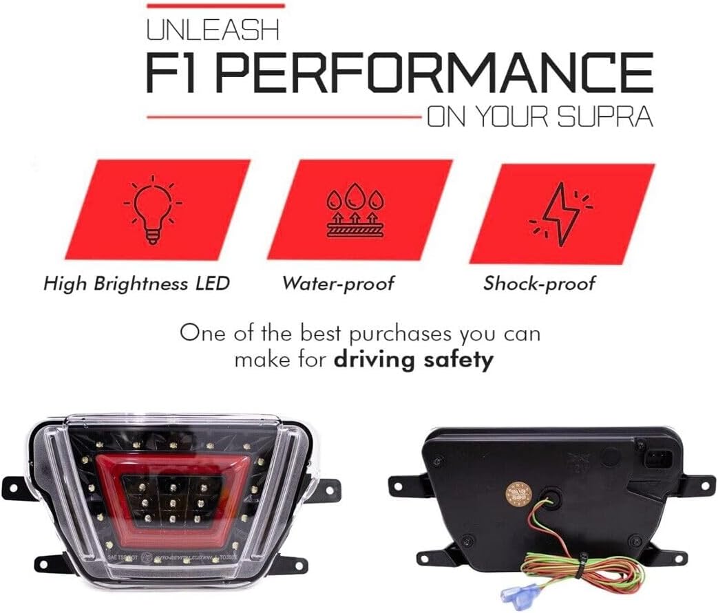 Exterior Lights Accessories - F1 Style 4th Functions as Reverse/Brake/Running light Fog Light Bumper Kit Multifunction Red Compatible With 2020+ Supra with Black Base/Clear lens/Red Bar