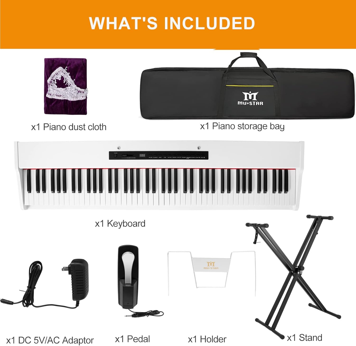 MUSTAR Digital Piano 88 Weighted Keys Hammer Action, Full Size 88 Key Piano Keyboard Weighted, Electric Keyboard Piano with Bluetooth Connection, Portable Case, Sustain Pedal, White