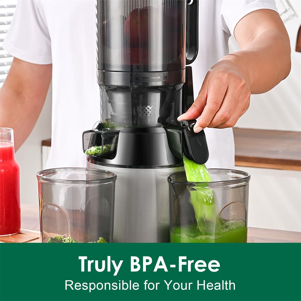 Cold Press Juicer Machines,Fretta Slow Masticating Juicer with 108mm &1.0L Hopper for Whole Fruits and Vegetables,200W Self Feeding High Yield Juice Extractor,BPA Free Tritan, (Black)