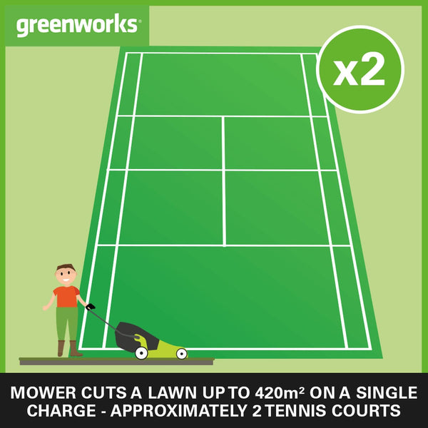 Greenworks G24X2LM36K4X Cordless Lawnmower for Lawns up to 420m², 36cm Cutting Width, 40L Bag PLUS Two of 2x24V(48V equivalent) 4Ah Batteries & Twin Charger, 3 Year Guarantee
