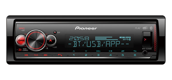 PIONEER 1-DIN receiver with Bluetooth, Red/White illumination, USB/3.5mm Jack, Spotify, Pioneer Smart Sync App and compatible with Apple and Android devices, Red/Black, MVH-S420BT