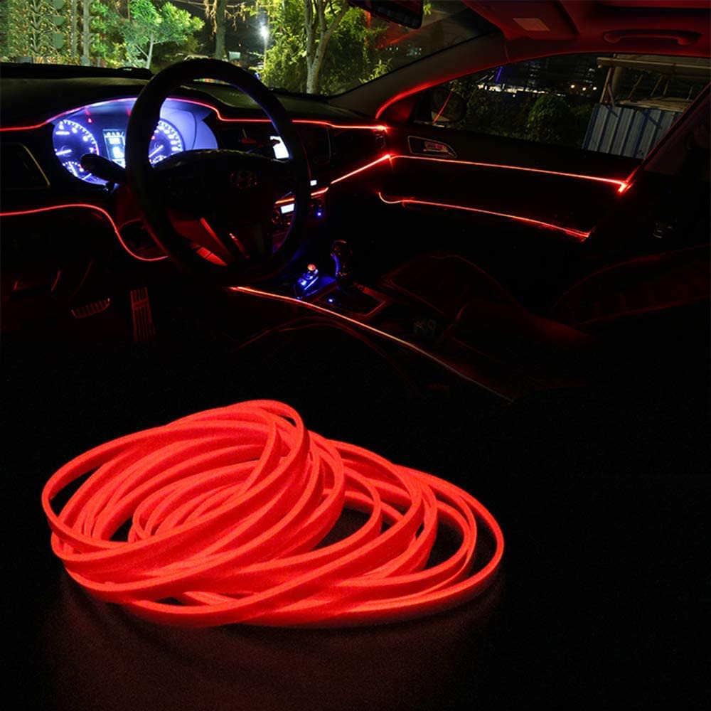 Keiurot El Wire Car Lights Neon Light for Car USB Ice Blue 10M/32Ft Car Ambient Lighting Atmosphere Car Led Interior Strip Light Sewing Edge Decoration Dashboard Lights Strip LED Trim Light