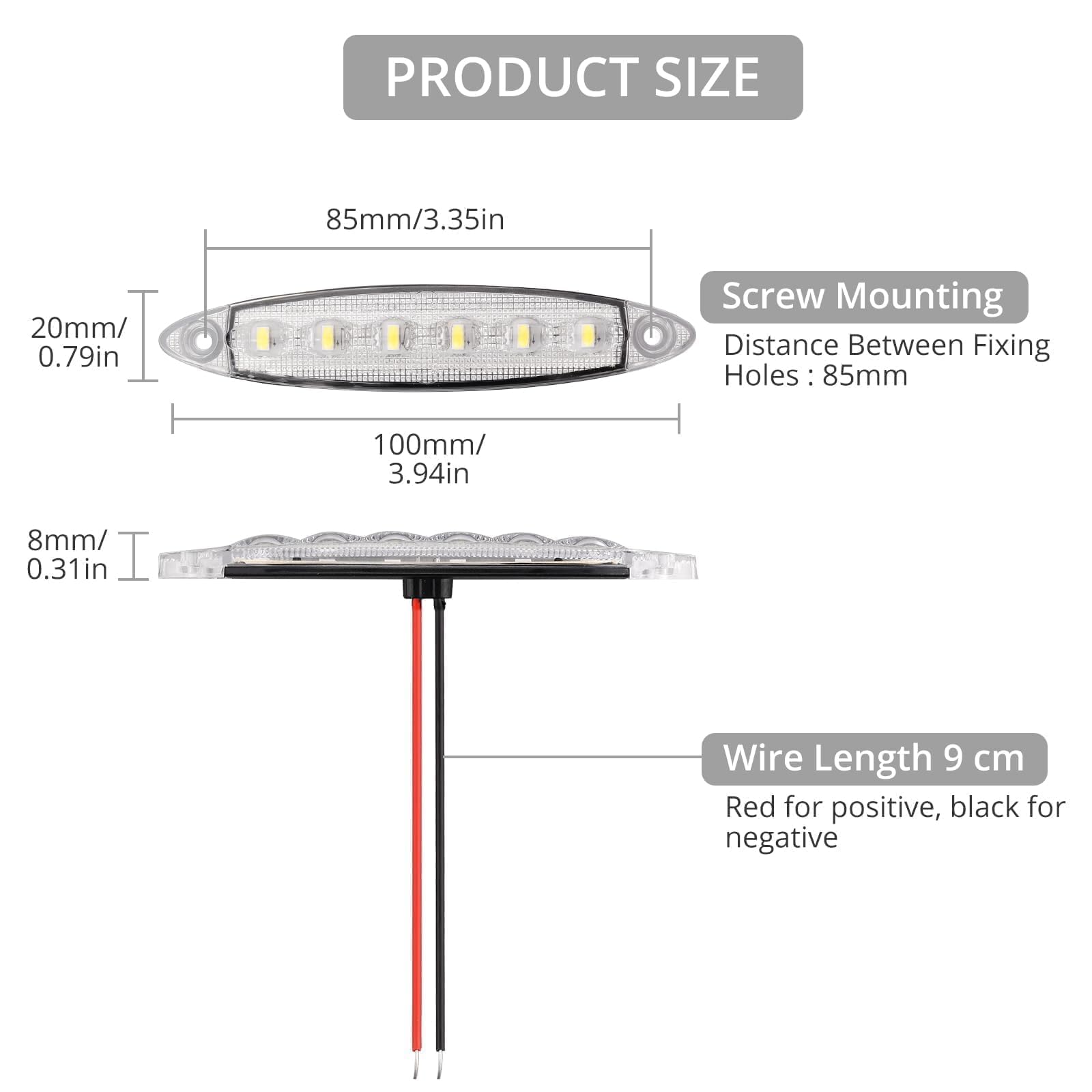 Justech 10pcs 6LED Side Marker Lights 12V Rear Lights 3030 SMD Indicator Lamps Universal Waterproof for Truck Trailer Van Caravan Lorry Car Bus-Red