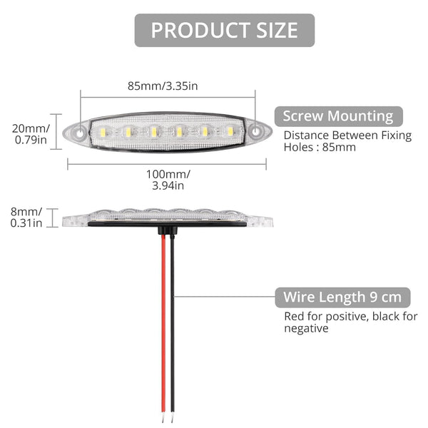 Justech 10pcs 6LED Side Marker Lights 12V Rear Lights 3030 SMD Indicator Lamps Universal Waterproof for Truck Trailer Van Caravan Lorry Car Bus-Red