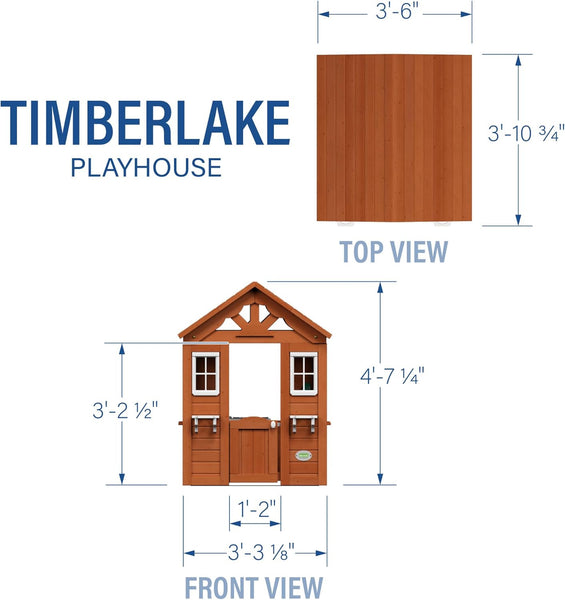 Backyard Discovery Timberlake Playhouse | Wooden House for Outdoor Play, With Fun Accessories, Kids Garden House, 100% Cedar Wood, For 2-10 Year Olds | Brown Colour