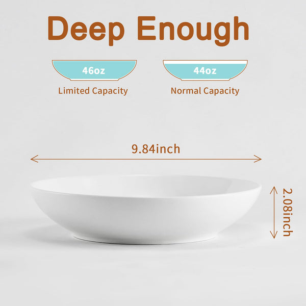 Jassceram 9.84'' Ceramic Pasta Bowls Set of 4, 50oz Large Porcelain Salad Bowl Serving for Cereal Soup Steak Noodle Wide Kitchen Dinnerware Plates -
