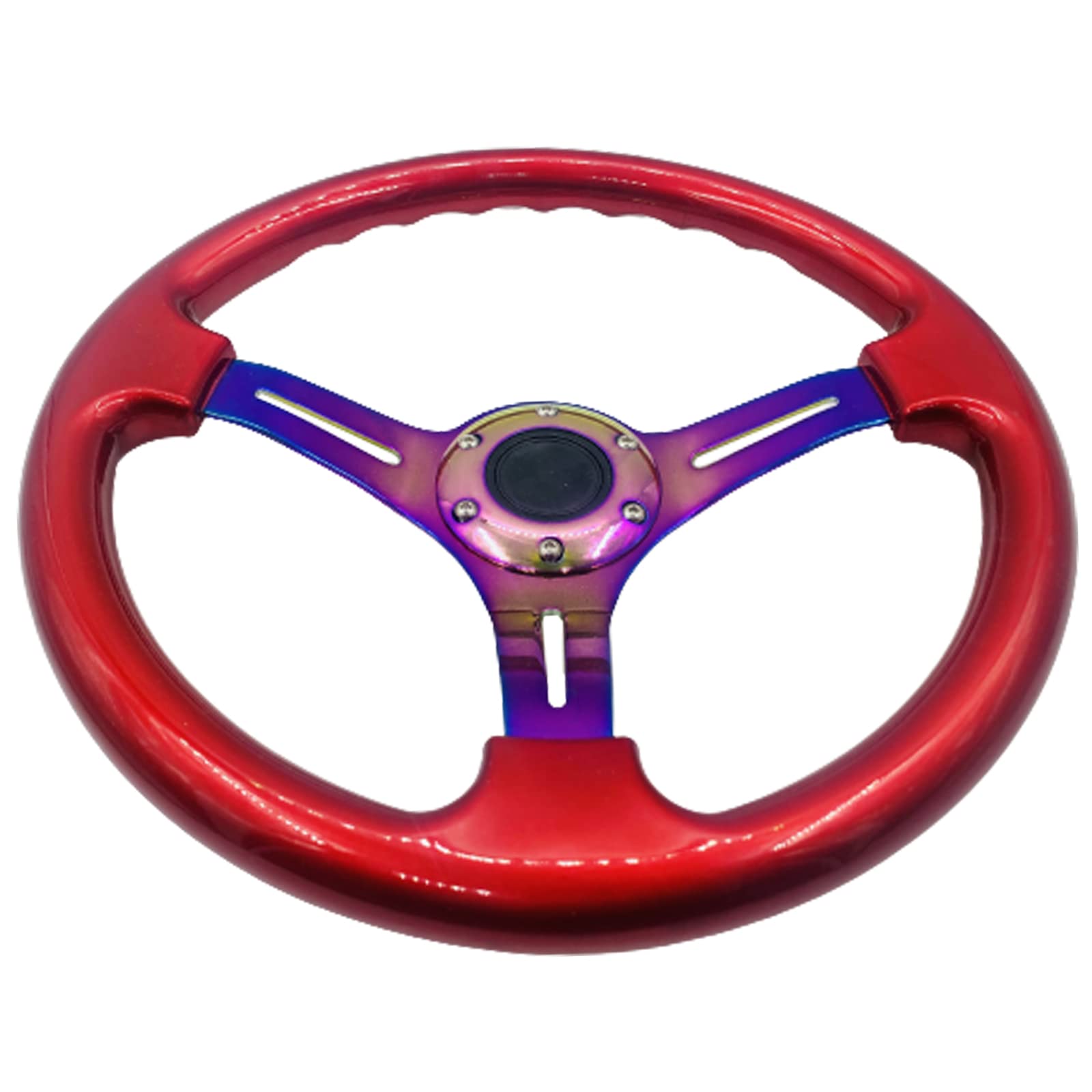350mm Green Racing Steering Wheel Neo Chrome Spoke Universal 6 Bolts 45mm Deep Dish Classic ABS Wood Steering Wheel with Horn Button