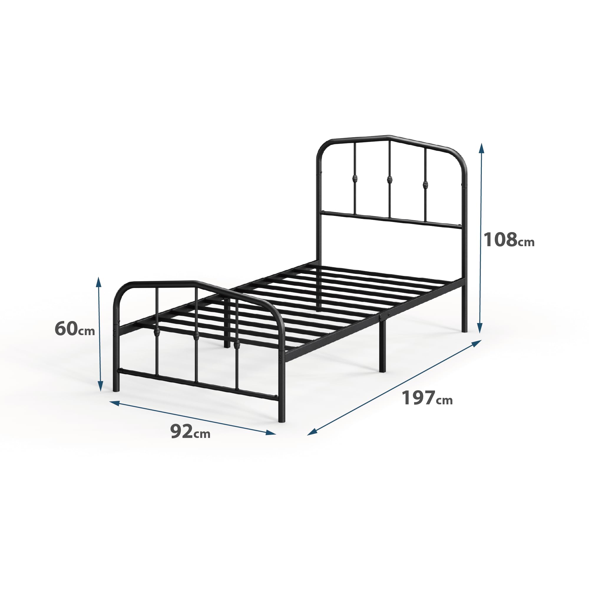 Zinus Heidi Super King Bed frame - Bed 180x200 cm - 30 cm Height - Metal Platform Bed frame with Headboard and Footboard - Black