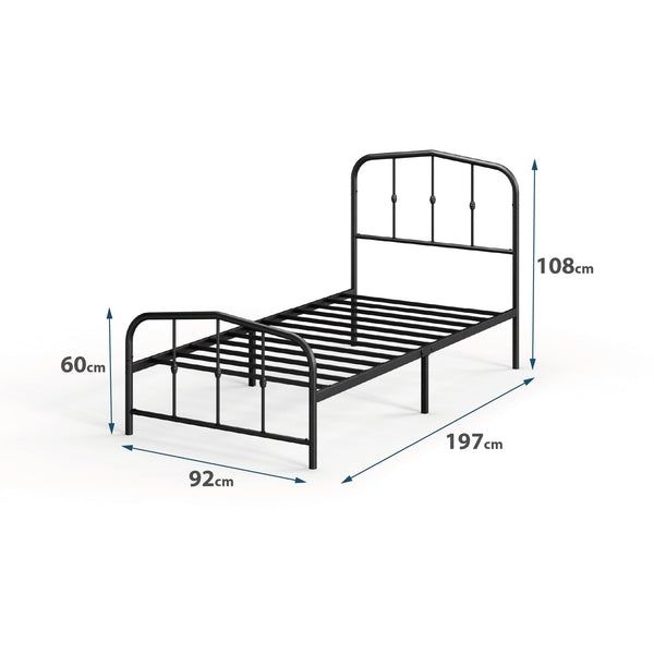Zinus Heidi Super King Bed frame - Bed 180x200 cm - 30 cm Height - Metal Platform Bed frame with Headboard and Footboard - Black