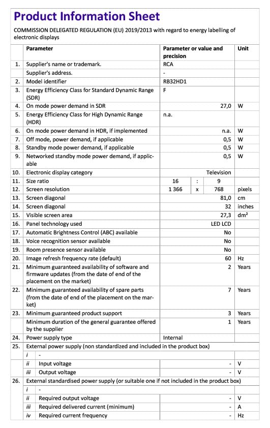 RCA RB24H2CU 24" inchFreeview HD TV DVB-T2/C/S2 Dolby Digital Audio, LED Backlighting Display, HDMI VGA PC SCART USB Travel Small TV for Motorhome and Campervan,Caravans,12 Volt
