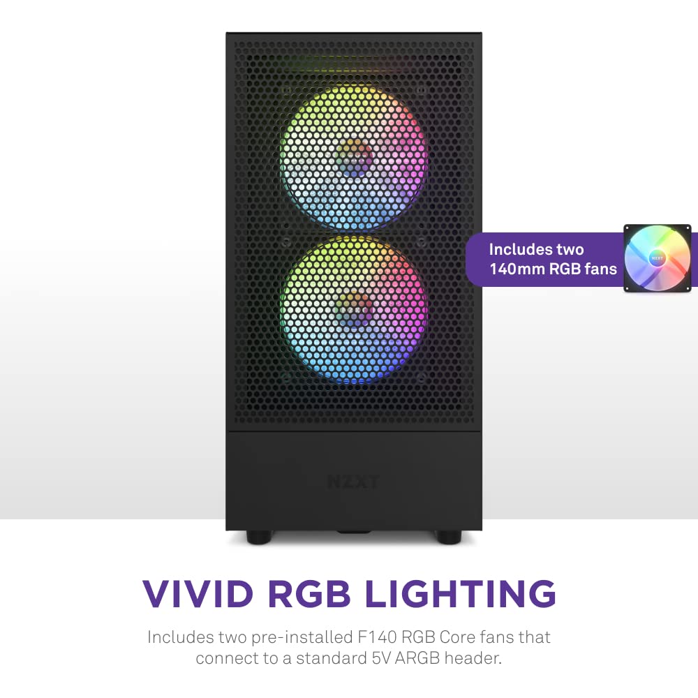 NZXT H5 Flow RGB - Compact ATX Mid-Tower PC Gaming Case - High Airflow - F360 RGB Core (CV) Included - 360mm Front & 240mm Top Radiator Support - Cable Management - Tempered Glass - White