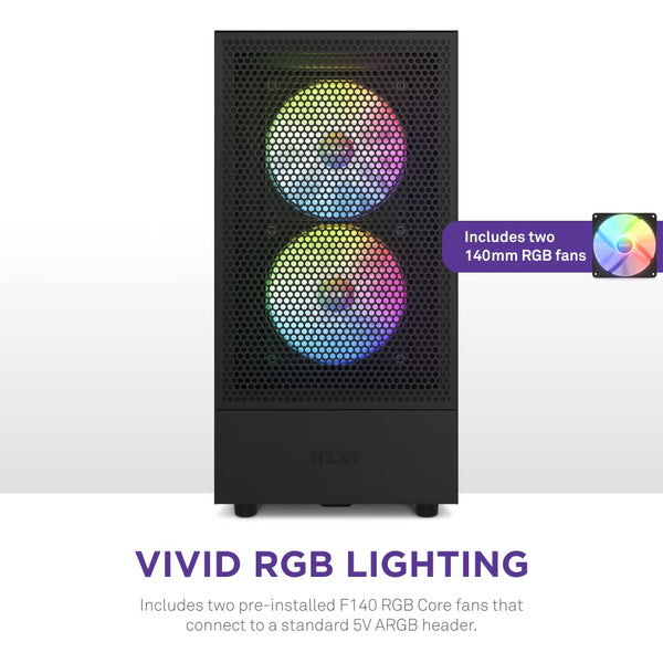 NZXT H5 Flow RGB - Compact ATX Mid-Tower PC Gaming Case - High Airflow - F360 RGB Core (CV) Included - 360mm Front & 240mm Top Radiator Support - Cable Management - Tempered Glass - White