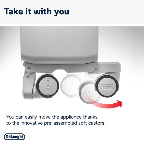 De'Longhi Dragon 4 TRDSX40820E.WB, Oil Filled Radiator with Electronic Timer, Quiet Heater with Functional Design, Chimney Design and Castors, Safety Thermostat, 3 Fan Settings, 2000W, White/Beige