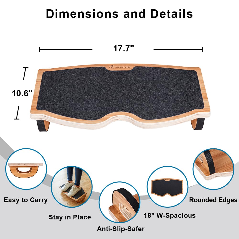 StrongTek Under Desk Foot Rest Rocker, Stool, Natural Wood, Non-Slip Surface, Ergonomic Pressure Relief for Proper Posture Support, Home, Work, and
