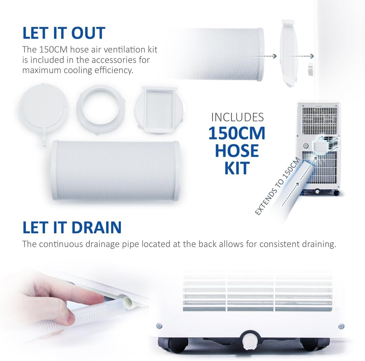 NETTA Portable Air Conditioner 3-IN-1 8000BTU, Dehumidifier, Cooling Fan - WiFi Smart App, 3 Speed Settings, Weekly Timer, Remote Control [Energy Class A] [Energy Class A]