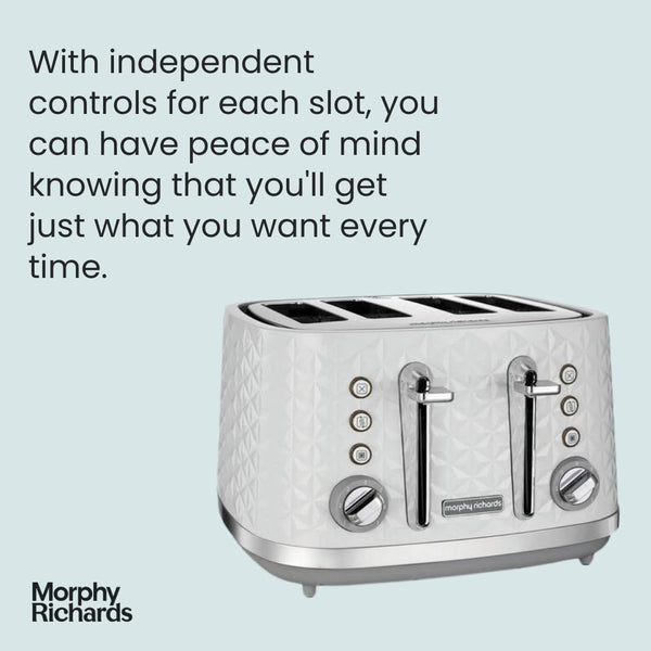 Morphy Richards Vector 4 Slice Toaster, High Gloss Geometric Design, Defrost and Reheat, Variable Width Slots, Removeable Crumb Tray,White, 248134