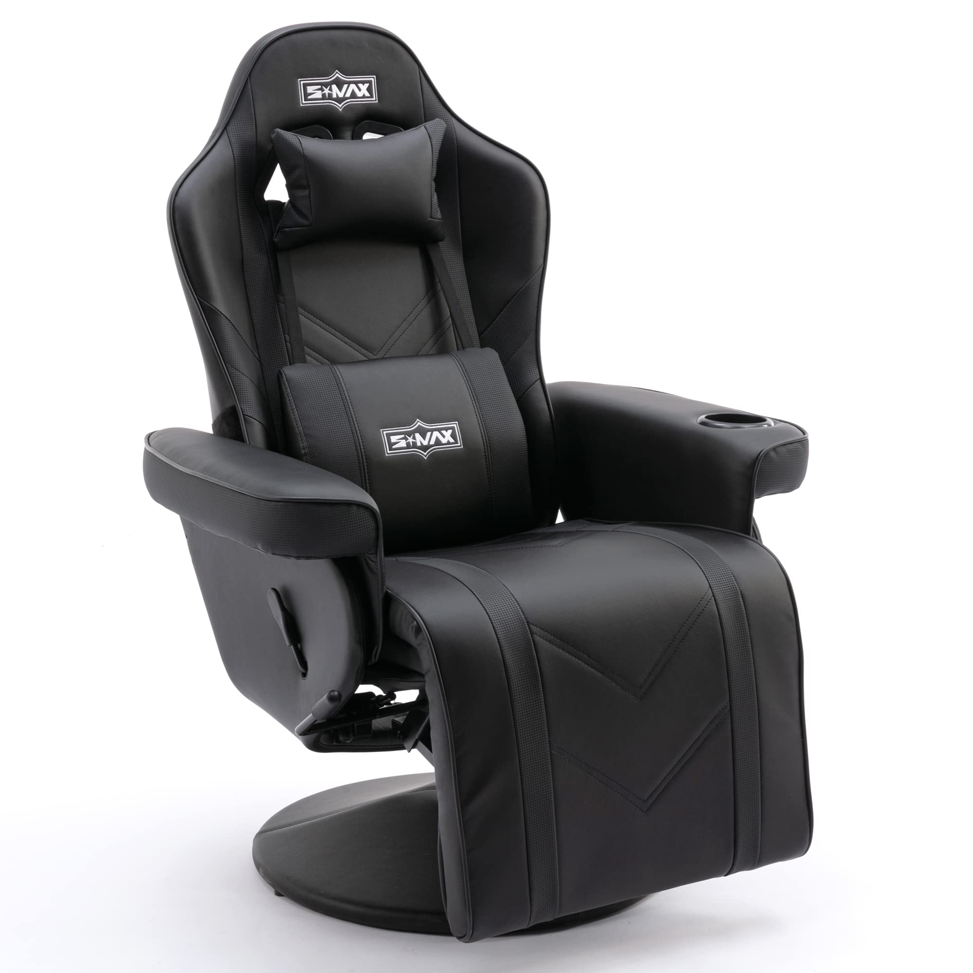 S*MAX Gaming Chair Recliner Height Adjustable Ergonomic Higher Back and Wider Lumbar Support Swivel PU Leather Gaming Chair with Footrest Cup Holder Gamer Chairs for Adults Black X Large