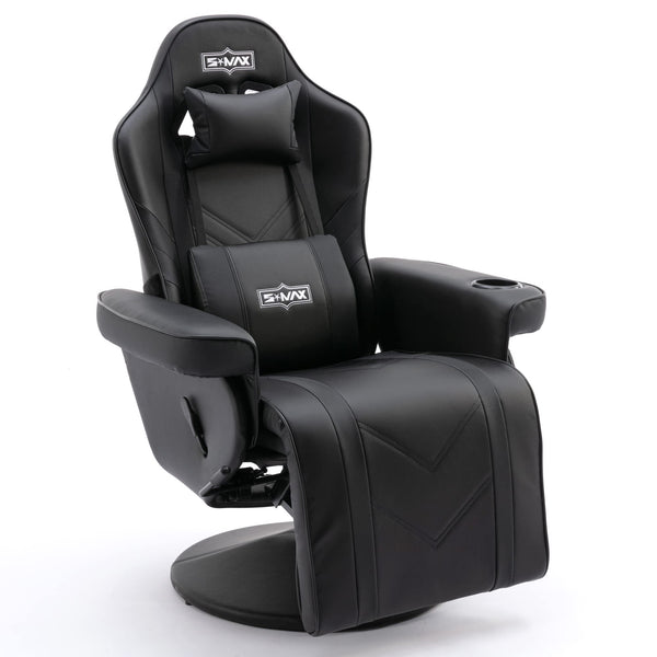 S*MAX Gaming Chair Recliner Height Adjustable Ergonomic Higher Back and Wider Lumbar Support Swivel PU Leather Gaming Chair with Footrest Cup Holder Gamer Chairs for Adults Black X Large