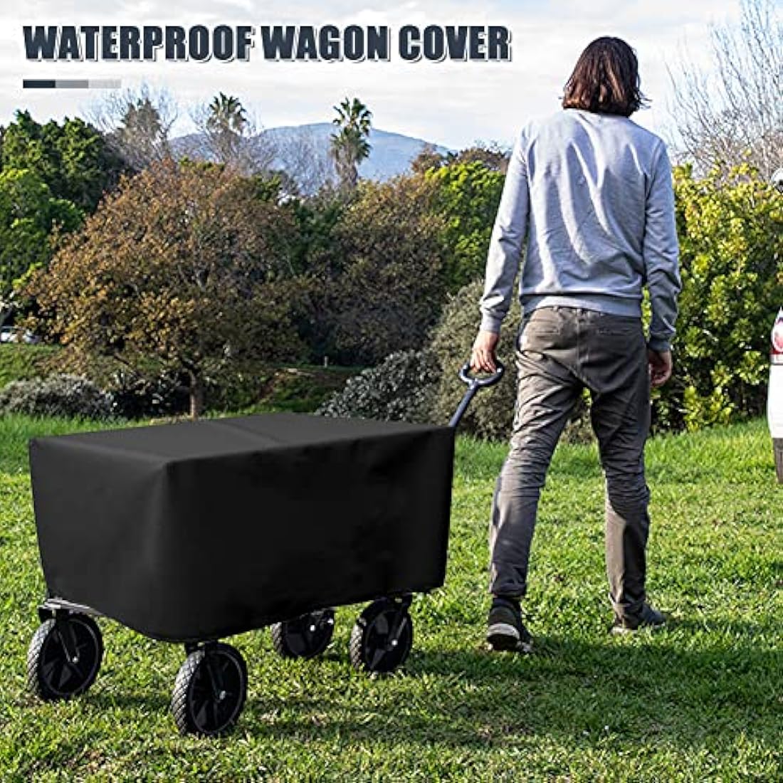 Folding Wagon Cover, Garden Wagon Cover, 600D Heavy-Duty Fabric Waterproof Dustproof UV Resistant, 38"D x 22"W x 20"H (Black)