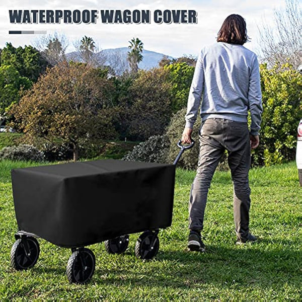 Folding Wagon Cover, Garden Wagon Cover, 600D Heavy-Duty Fabric Waterproof Dustproof UV Resistant, 38"D x 22"W x 20"H (Black)