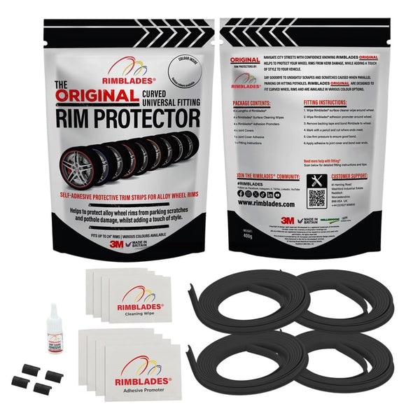 Rimblades Original Black Alloy Wheel Protectors - DIY | 9 Colours Available | Universal Fit for All Wheels | Durable Rim Guards | Car Wheel Scratch Protection | Rim Protection