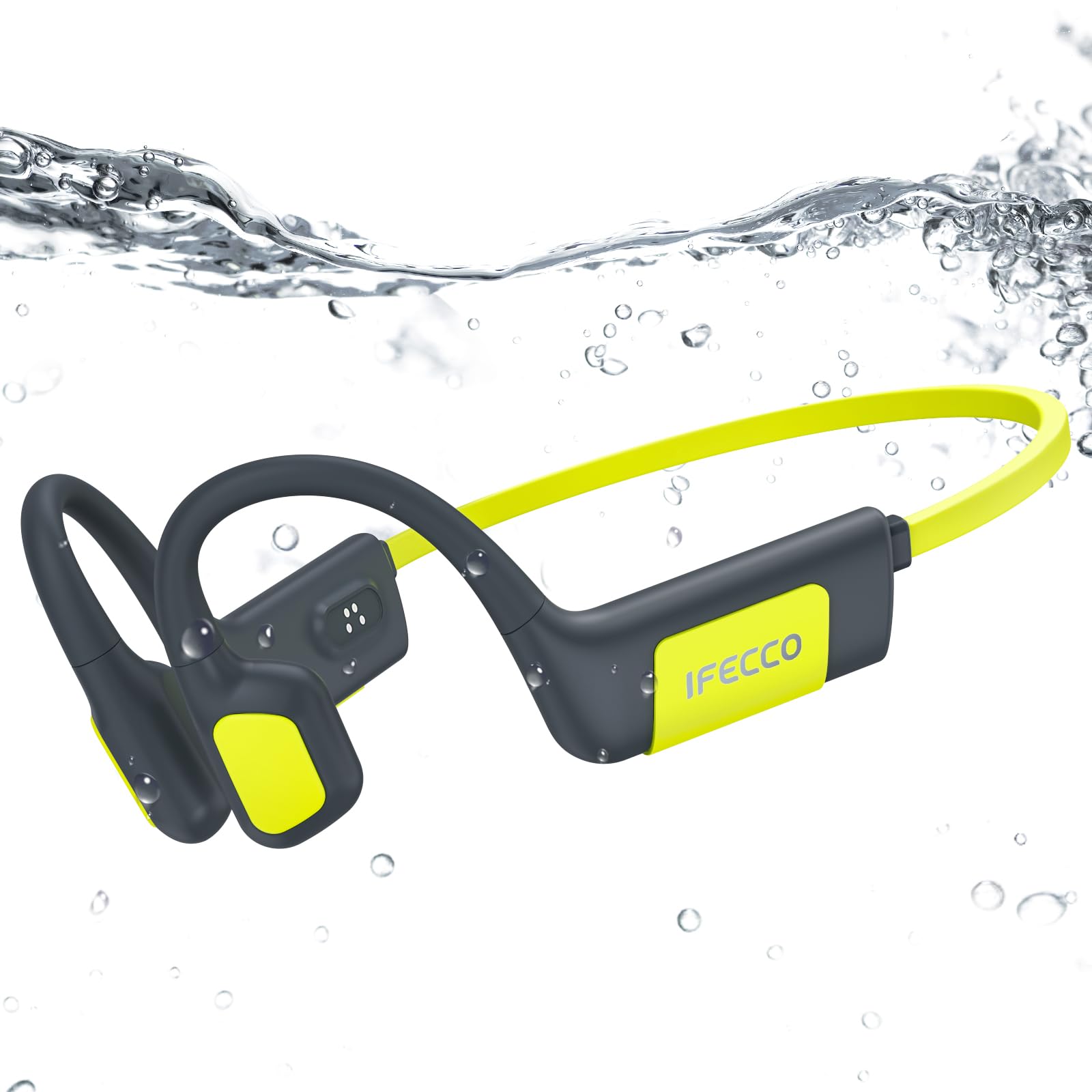 IFECCO Swimming Headphones Underwater - IP68 Waterproof Bone Conduction Headphones Bluetooth 5.4, Open Ear Earbuds with 32GB MP3 Player Memory for Swimming Running Cycling