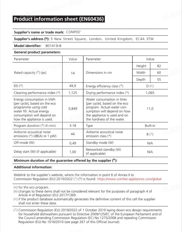 COMFEE' Freestanding Dishwasher FD1435E-X with 14 place settings, Full Size, Whisper Quiet 44dB, Wide LED Display, Delay Start, Half Load Function, Flexible Racks, Stainless Steel