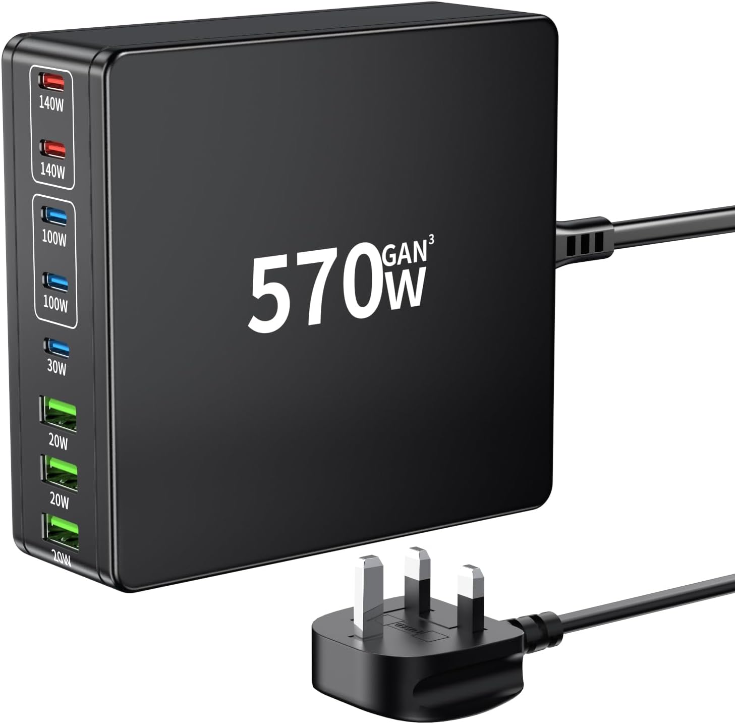 FINIBO 570W USB C Charging Station - 8 Port With 5 USB C and 3 USB A, Quick Charger Multiple Dual PD PPS for Laptop, MacBook Pro/Air, iPad, iPhone Series, Samsung