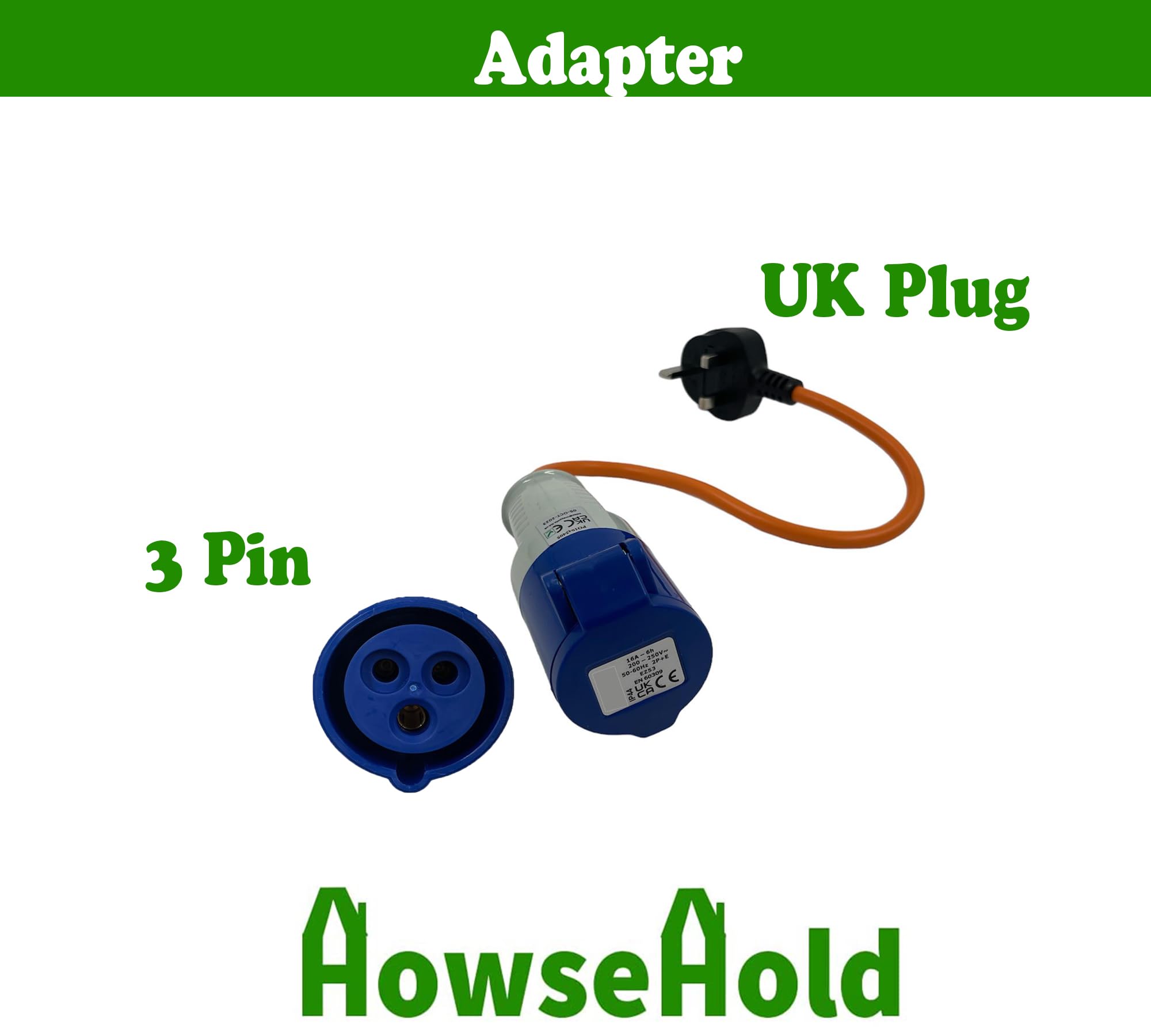 16amp to 13amp Adapter Hook Up Cable 3 Pin UK Electric Hook Up Adapter 230v for Camping Caravan Motorhome Mains to UK Plug (3 Pin to UK Hook Up)