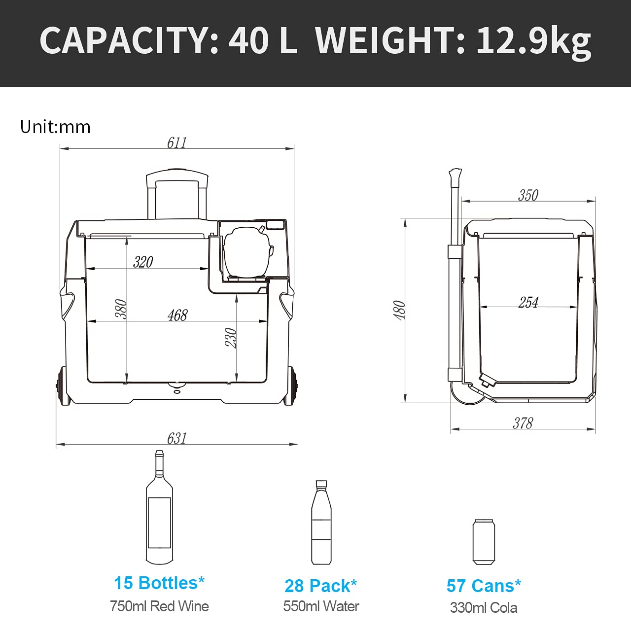 Alpicool CX50 50L Compressor Car Refrigerator, Portable Camping Fridge DC 12v Freezer for Truck, Campervan, RV, Boat, -20℃ to 20℃, with Telescopic Handle, USB Socket
