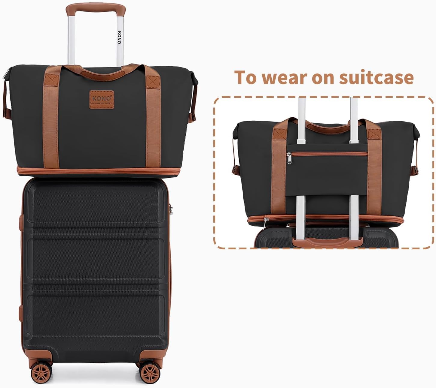 Kono Travel Luggage Sets of 6 Piece Lightweight ABS Hard Shell Trolley Case with TSA Combination Lock 20" 24" 28" Suitcase + 12" Beauty Case + Duffel Bag & Toiletry Bag (Cream White)